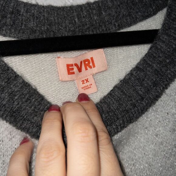 New Evri Gray Checked Boxy Acrylic Blend Sweater Size‎ 2X - Picture 3 of 5